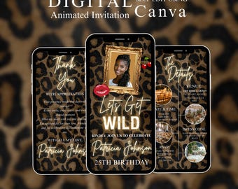 Cheetah Print Animated Birthday Invitation | Girls Night Party Evite | Editable Canva Template.