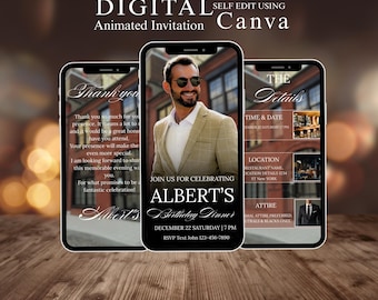 Luxury Birthday Invitation for Him | Animated Evite | Editable Canva Template | Digital Download