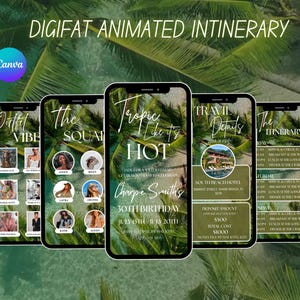 Tropic numérique aime ses filles chaudes voyage anniversaire week-end escapade modèle d'invitation & itinéraire de voyage, invitation modifiable pour les vacances à la plage