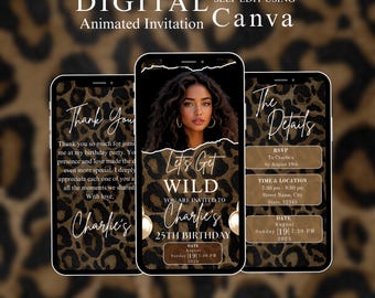 Cheetah Birthday Video Invitation | Animated Glam Party Evite | Editable Canva Template Digital Download