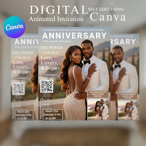 Wedding Anniversary Magazine Invitation Template, Elegant Couple Photo Design, Printable Editable Invite, Instant Download