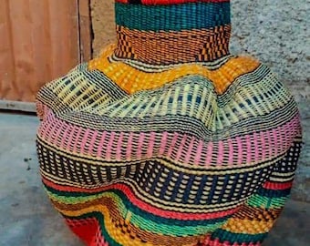 Cesto portavaso, cesto portaoggetti intrecciato 40 x 45 cm, cesto bolga per piante, cesto di fiori, cesto decorativo per la casa, cesto portavaso africano, decorazioni locali africane.