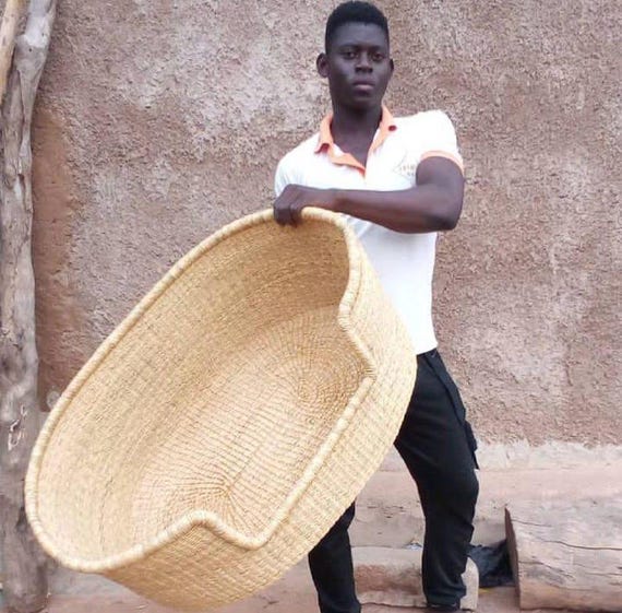 Handwoven Dog Bed | Woven Cat Bed | Handmade Elephant Grass Pet Basket | Natural Boho Pet Bed | Made in Ghana