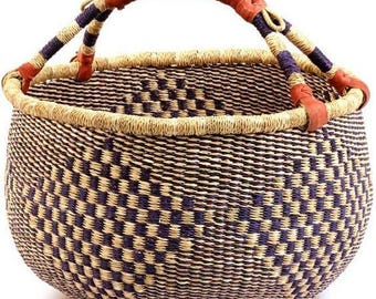 Cesto Bolga intrecciato a mano / Realizzato a mano in Ghana / Cesto da mercato africano / Cesto portaoggetti del commercio equo e solidale / Decorazione per la casa intrecciata