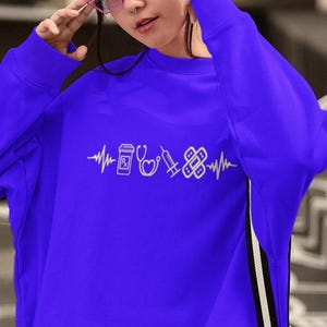 Nurse Icon Super Cute Embroidered Sweatshirt with Medical Symbols Design for Nurses, Custom Embroidery