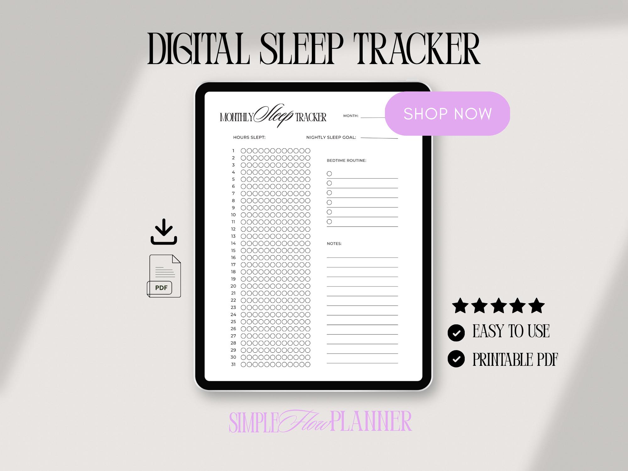 Digital Sleep Tracker Printable, Sleep Log PDF, Night Routine Tracker ...