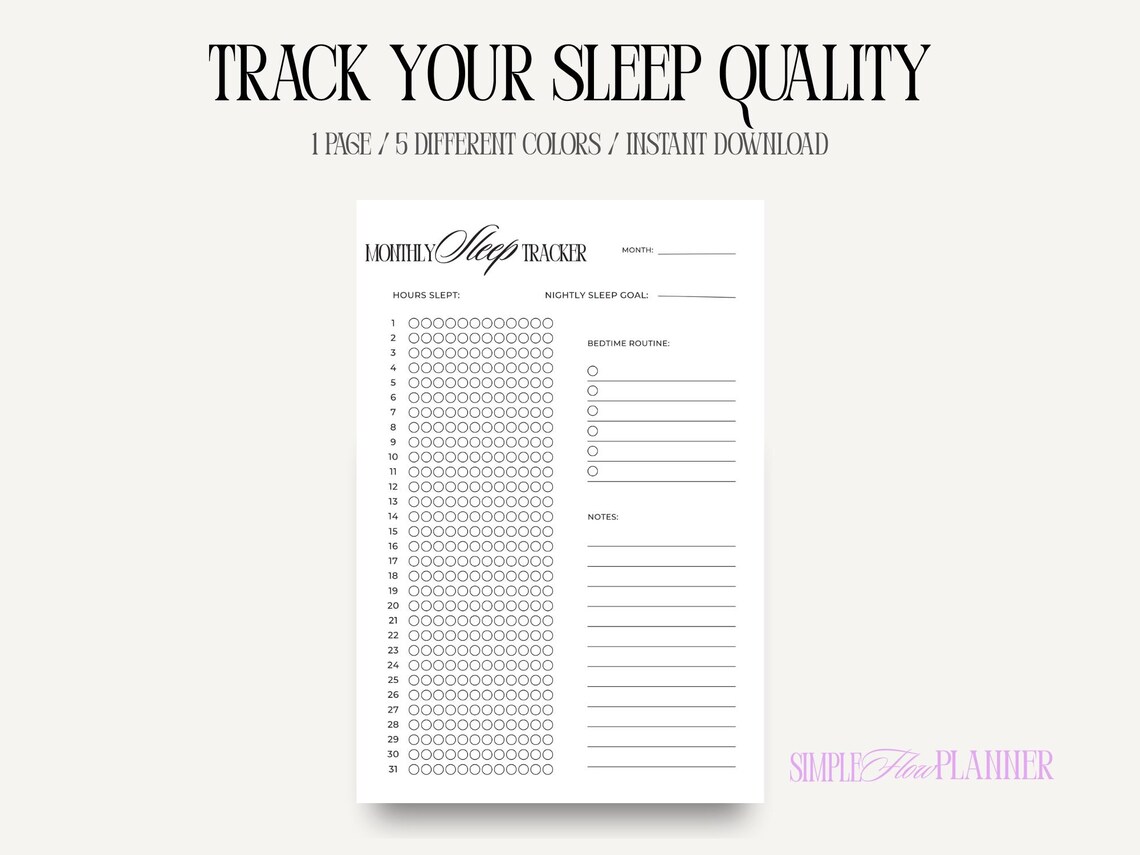 Digital Sleep Tracker Printable, Sleep Log PDF, Night Routine Tracker ...