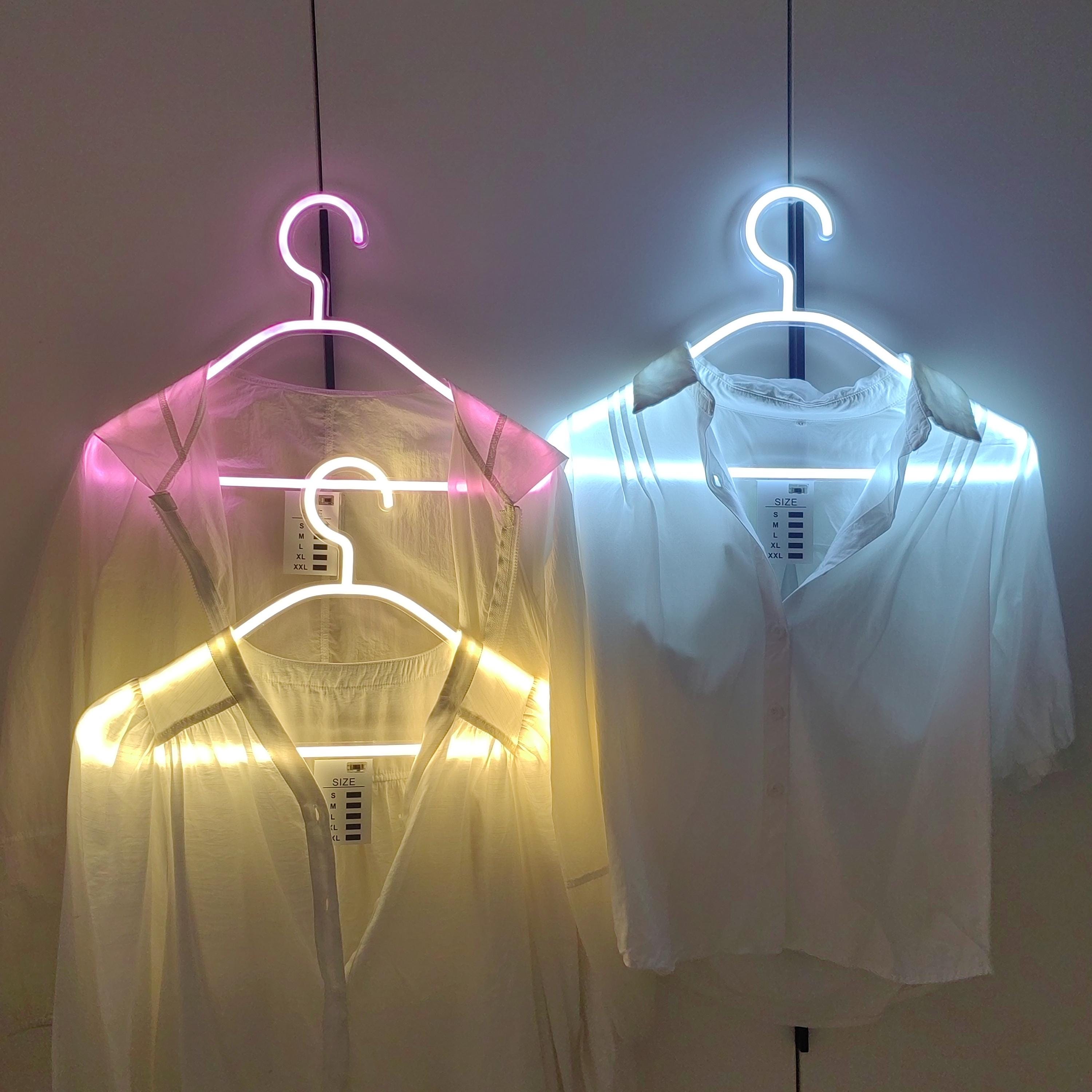 LED Neon Light-up Glowing Clothes Hangers, AA Battery Powered, 3