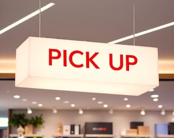 Hanging PICK UP Sign, Double Sided LED Light Box, Ceiling Mounted Customer Order Indicator for Restaurant, Illuminated Hanging Sign