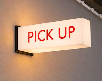 Double Sided PICK UP Sign, Perpendicular Side Mount LED Light Box, Flag Mounted Customer Order Indicator for Food Pickup & Delivery Zone