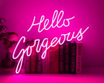 Hello Gorgeous LED Neon Sign, Pink Neon Wall Decor for Bedroom, Vanity Makeup Room, Beauty Salon Wall Sign, 24"x20"