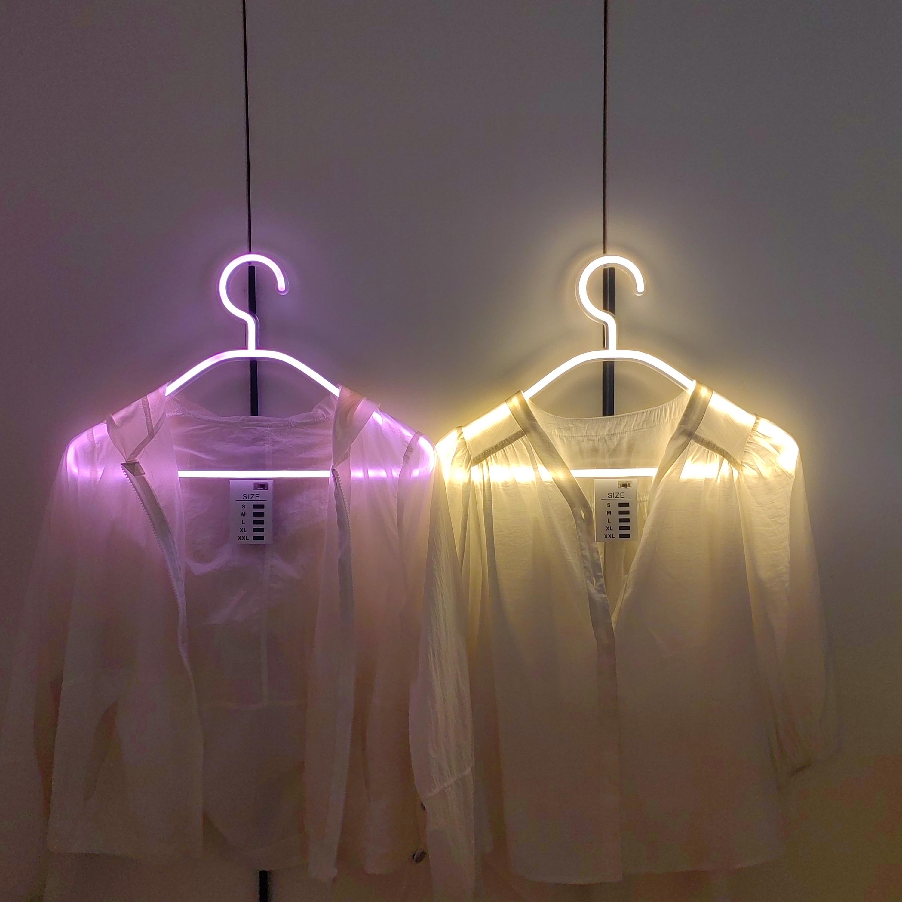 LED Neon Light-up Glowing Clothes Hangers, AA Battery Powered, 3