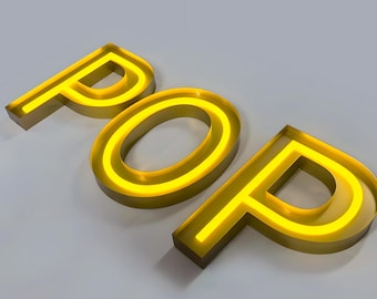 Custom Open Face Exposed Channel Letters with LED Neon Lighting, Personalized Metal Business Sign, Frosted Gold Finish H001