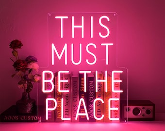 This Must Be The Place Neon Sign, Pink Light Up Name LED Sign for Wall Décor, Bedroom, Wedding 14" x 28"