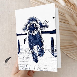 Glückliches laufendes Gekritzel | Niedliche Hund Grußkarte | Nachricht anpassen oder innen leer | Grußkarte mit Tiermotiv & Umschläge | Danke, Briefpapier-Set