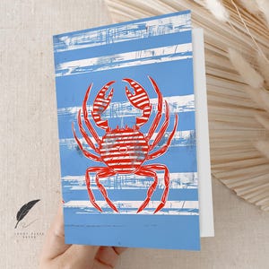 Red Coastal Crab Card | Coastal Greeting | Red Crab Thank You | Customize Message Or Blank Inside | Cute Sea Life Note | Card & Envelopes