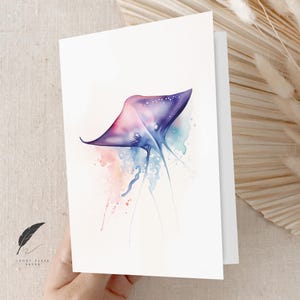 Stingray Grußkarte | Aquarell Grußanmerkung | Vielen Dank | Nachricht anpassen oder innen leer | Niedliche Sea Life Note | Karte & Umschläge