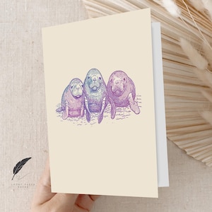 Cute Manatee Greeting | Thank You Card | Adorable Sea Life Greeting Card | Customize Message Or Blank Inside | Animal Note Card & Envelopes