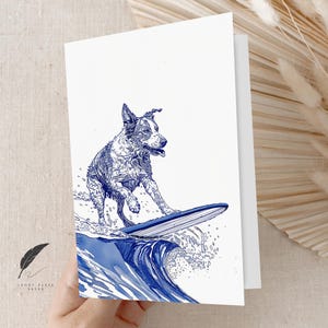 Australian Cattle Dog Surfing | Lustige niedliche Hund Grußkarte | Nachricht anpassen oder innen leer | Grußkarte mit Tiermotiv & Umschläge | Vielen Dank