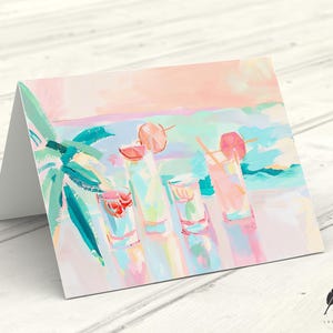 Sonnenuntergang Cocktails Grußkarte | Pastell Strand Grußkarte | Küsten Party Einladungen | Nachricht anpassen oder innen leer | Karten & Umschläge