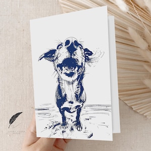 Glücklicher See-Strand-Hund Karte | Niedliche Hund Grußkarte | Nachricht anpassen oder innen leer | Grußkarte mit Tiermotiv & Umschläge | Vielen Dank, dass Sie stationär sind