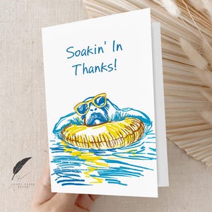 Mantee Thank You Card | Soakin In Thanks | Adorable Sea Life Greeting Card | Customize Message Or Blank Inside | Animal Note Card Envelopes