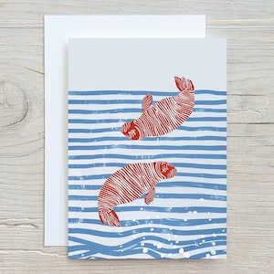 Cartão de peixe-boi excêntrico | Saudação de vaca-marinha | Obrigado | Mensagem personalizada ou em branco | Bilhete fofo de vida marinha | Cartão e envelopes