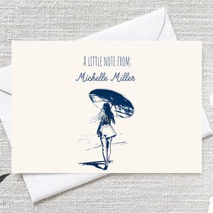 Strandmeisjeswandeling | Personaliseer aangepaste naamkaart | Coastal bedankje briefpapier | Trendy notitiepapier voor meisjes | Strandloper | Kaarten en enveloppen