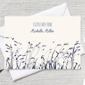 Strandgrassen waaien | Naamnotitie personaliseren | Aangepaste kaart | Coastal bedankje briefpapier | Eenvoudig strand notitiepapier | Kaarten en enveloppen