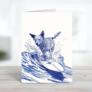 Bouvier australien surf | Carte de voeux mignonne de chien | Message personnalisé ou blanc à l'intérieur | de correspondance et enveloppes Animal | Merci surfeur