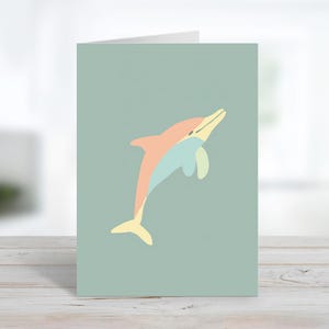 Delphin-Einladung Dankes-Karte | Sea Life Grußkarte | Baby Shower Kinderzimmer | Nachricht anpassen oder innen leer | Grußkarte & Umschläge