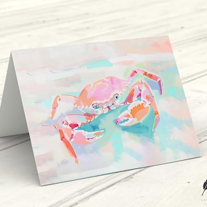 Seekrabbe Grußkarte | Pastell Strand Gruß | Nachricht anpassen oder innen leer | Sea Life Hinweis | Küsteneinladung Hinweis | Karten & Umschläge