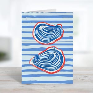 Blue Ocean Clam Card | Coastal Greeting | Sea Shell Thank You | Customize Message Or Blank Inside | Cute Sea Life Note | Card & Envelopes
