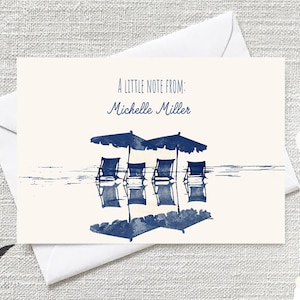 Sonnenschirme Stühle | Personalisieren Sie Name Note Card | Küsten Dankeschön Stationär | Tropisches Urlaub Notizpapier | Karten & Umschläge