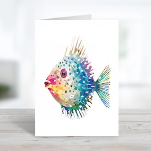 Vibrant Blowfish Card | Vibrant Coastal Fish | Thank You | Customize Message Or Blank Inside | Cute Sea Life Note | Card & Envelopes