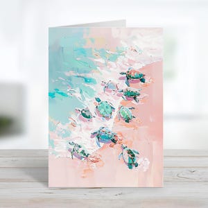 Pastel Sea Turtles At Waters Edge | Sea Life Greeting Card | Thank You | Customize Message Or Blank Inside | Pastel Note Card & Envelopes