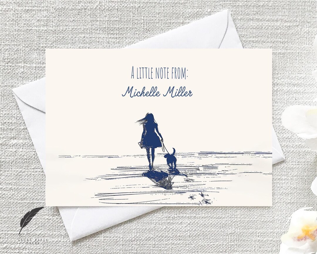 Mom & Dog Beach Walk | Personalized Note Card | Customize Name Note ...