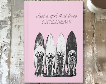 Customize Golden Retriever Surfboards Journal | Custom Text Notebook | Surfer Lovers Custom Journal | Custom Book Text | Dogs Quote Notebook