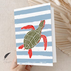 Glückliche Meeresschildkröte Karte | Tropischer Gruß | Küsten Danke | Nachricht anpassen oder innen leer | Niedliche Sea Life Note | Karte & Umschläge