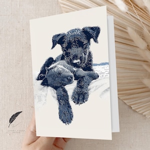 Gemütliche Welpen an Land Karte | Niedliche Hund Grußkarte | Nachricht anpassen oder innen leer | Grußkarte mit Tiermotiv & Umschläge | Vielen Dank