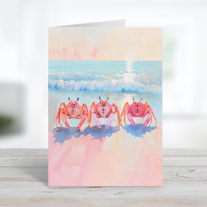 Beach Crab Trio Card | Sea Life Greeting Card | Thank You Ocean Note | Customize Message Or Blank Inside | Pastel Note Card & Envelopes