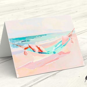 Nachmittag Hängematte Nickerchen Hinweis Karte | Pastell Strand Grußkarte | Küsten Einladungen | Nachricht anpassen oder innen leer | Karten & Umschläge