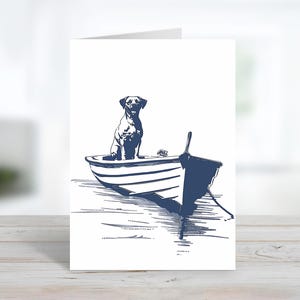 Strandhund im Boot | Niedliche Hund Grußkarte | Nachricht anpassen oder innen leer | Grußkarte mit Tiermotiv & Umschläge | Vielen Dank, dass Sie stationär sind