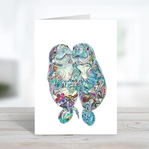 Happy Manatees Card | Cute Sea Cow Greeting | Adorable Anniversary | Customize Message Or Blank Inside | Sea Life Note | Card & Envelopes