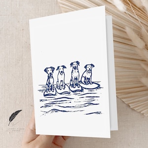 Strandhunde Auf Brettern | Niedliche Hund Grußkarte | Nachricht anpassen oder innen leer | Grußkarte mit Tiermotiv & Umschläge | Vielen Dank, dass Sie stationär sind
