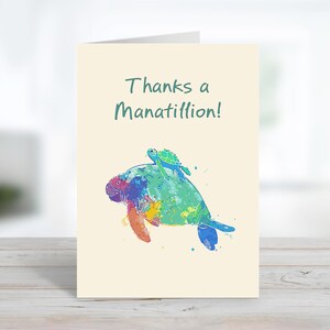 Manatee & Sea Turtle Card | Thanks A Manatillion | Adorable Sea Life Greeting Card | Customize Message Or Blank Inside | Note Card Envelope