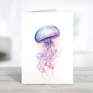 Qualle Grußkarte | Küsten Aquarell | Tropisches Dankeschön | Nachricht anpassen oder innen leer | Niedliche Sea Life Note | Karte & Umschlag