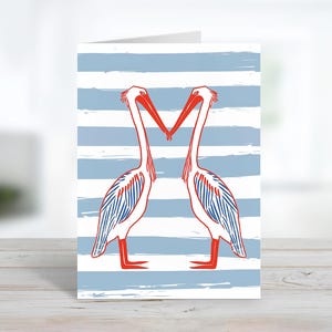 Biglietto d'auguri con due pellicani / Biglietto d'auguri romantico e adorabile / Messaggio personalizzabile o interno vuoto / Biglietto con tenera vita marina / Biglietto e buste