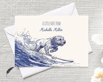Surfing Doodle Dog | Personalized Note Card | Customize Name Note | Fun Coastal Beach Card | Dog Thank You Stationary | Cards & Envelopes