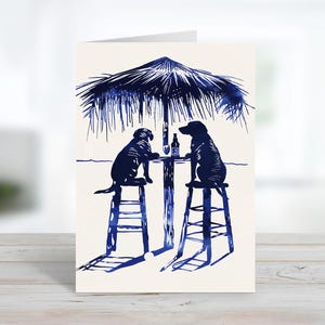 Tiki Bar Hunde | Niedliche Hund Grußkarte | Nachricht anpassen oder innen leer | Grußkarte mit Tiermotiv & Umschläge | Vielen Dank, dass Sie stationär sind